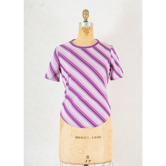 Vintage 80s retro 1980s women's purple diagonal stripe cropped shirt blouse, XS - Picture 2 of 10